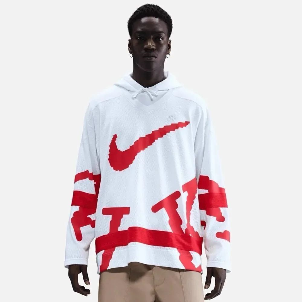 NIKE SPORTSWEAR CLUB HOCKEY JERSEY Mens Size XL Oversized WHITE RED HV1137-100